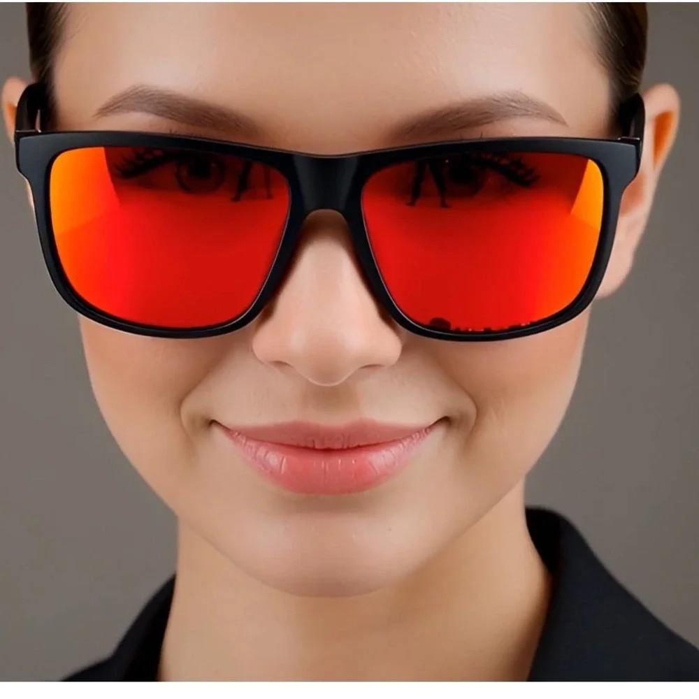 Women‎ Black Red Mirror Lens Square Frame Sport Sunglasses Modern Casual Outfit
